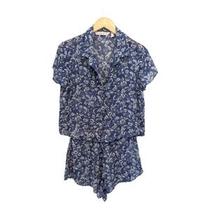 Victoria's Secret Vintage Sheer Floral Blue Pajama Set Top Shorts Size S